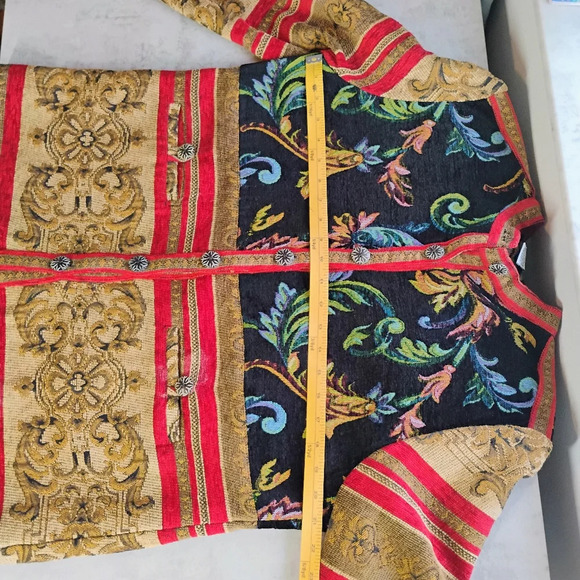 Vintage Sag Harbor Gold Red Tapestry Artsy Boho Button Up Jacket Size 12 Petite - Picture 11 of 12